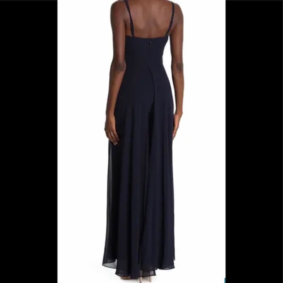 Navy blue formal Jumpsuit with chiffon overlay - Picture 2 of 8